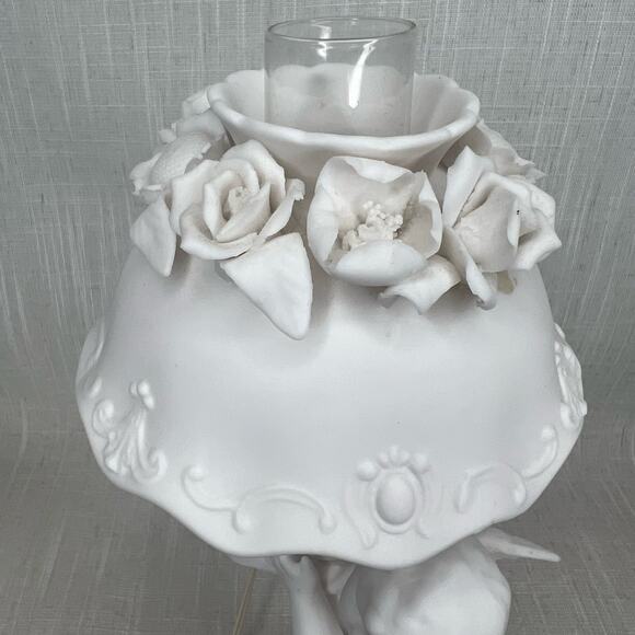 Vintage Porcelain Bisque Nightlight Lamp Shade Boudoir Glass Chimney AS IS - Picture 8 of 10